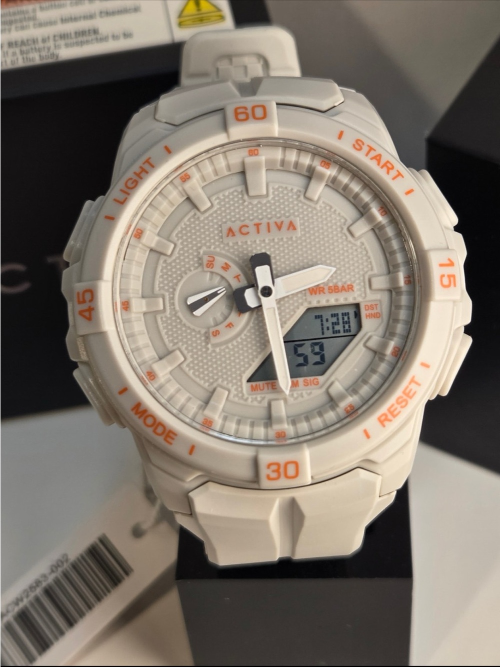 Ativa White and Orange Digital-Analog Sport Watch
